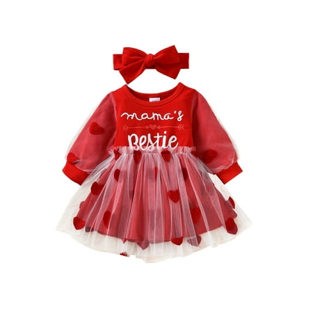 

SUNSIOM Toddler Baby Girl Long Sleeve Tutu Dress Heart Print Tulle Princess Dresses Valentine s Day Outfits Clothes