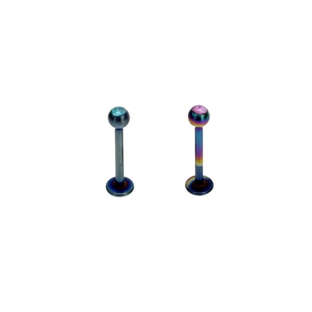 Steel Labret 16 Gauge - 2pc Surgical Stainless Steel 16 Gauge Anodized Picture Logo Labret Set