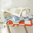 thumbnail image 3 of Whale Flotilla Checkered Knit Queen Size Blanket for Bed, Soft Fluffy and Cozy, 90"x90", Orange, 3 of 8