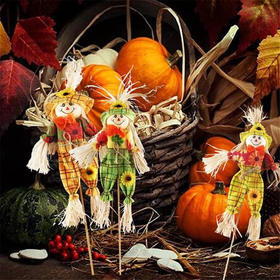Scarecrow Outdoor Garden Statues,15.7in Cloth Small Fall Scarecrow Figurines Sculptures for Garden Home Yard Porch Thanksgiving Halloween Lawn Ornaments Outside Patio Art Yard Decorations