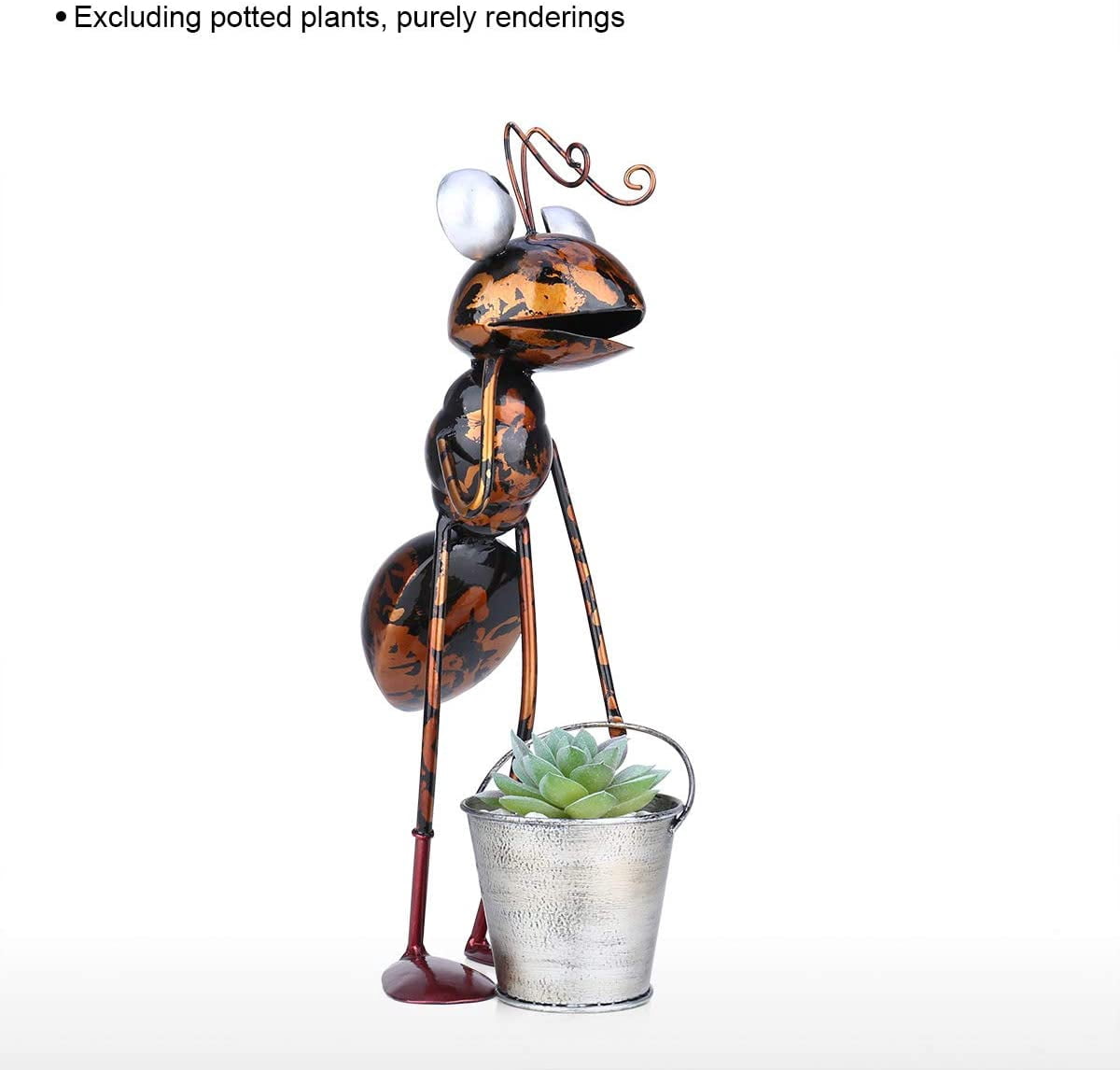 Metal Garden Sculpture with Removable Bucket for Patio Lawn Yard Indoor Outdoor Decor