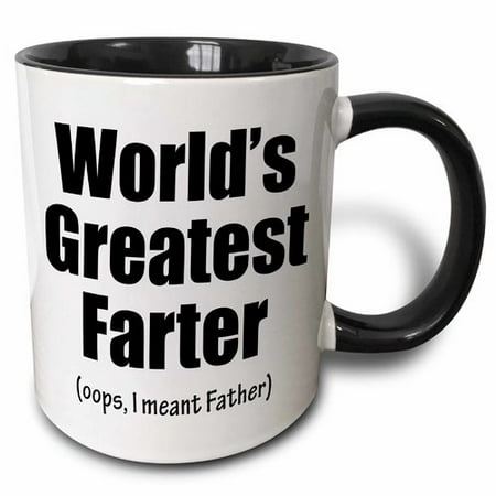 3dRose Worlds greatest farter.Oops I meant Father. Black., Two Tone Black Mug,