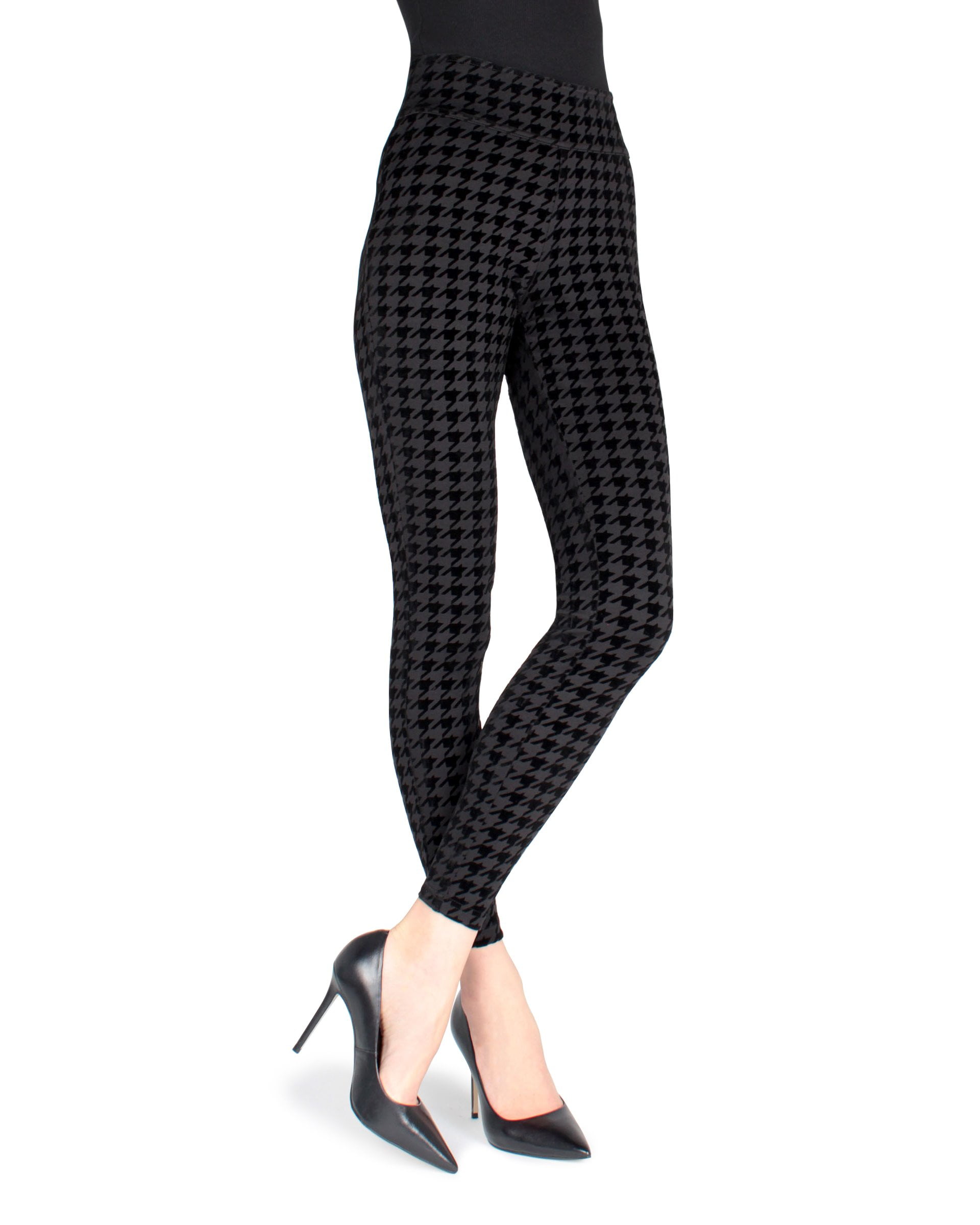 MeMoi SlimMe Suede Houndstooth Shaping Leggings Medium/Large / Black