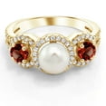 thumbnail image 2 of Gem Stone King 18K Yellow Gold Plated Silver Round Red Garnet and Cultured Freshwater Pearl Ring for Women (1.54 Cttw, Gemstone Birthstone, Available in Size 5, 6, 7, 8, 9), 2 of 3