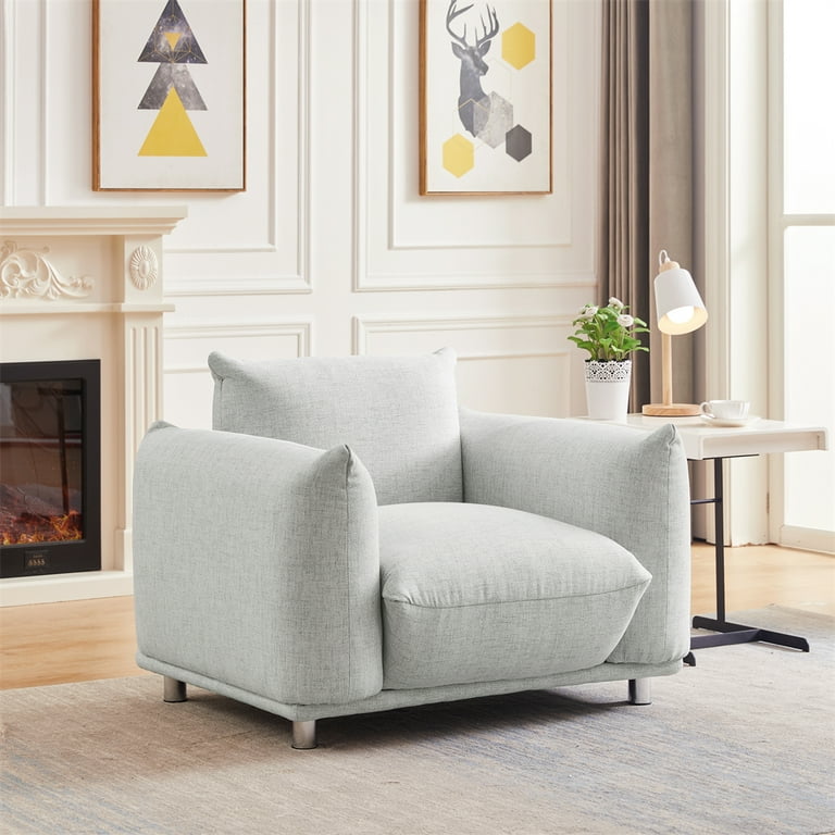 Oversized Accent Chair Extra Deep Seat Upholstered Single Sofa Chair Foam Filled Daddy Chair Comfy Fabric Armchair with Metal Leg for Bedroom