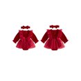 thumbnail image 3 of Cjfdfy Newborn Baby Girl Christmas Fall Outfit Velvet Long Sleeve Ruffle Sheer Tulle Romper Dress And Bow Headband Infant Cute My First Christmas Fall Winter Outfit 0-18M, 3 of 10