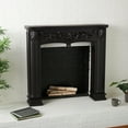 thumbnail image 2 of DecMode 45" x 43" Wooden Black Freestanding Scroll Surround Fireplace Mantle with Floral Accents, 2 of 9