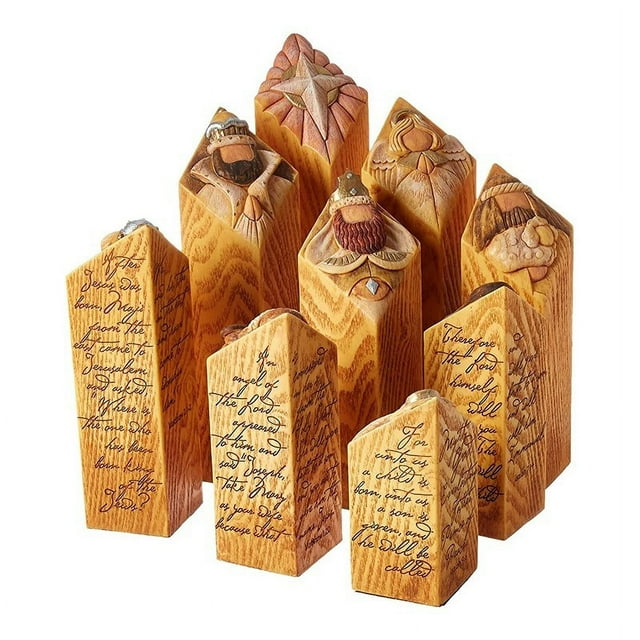 Jinsinto Paradise Christmas Tree Pillar statues set manually sculpted Christmas Tree Pillar figures Jesus statues and statues Religious Desktop Decoration Christmas Home Office Interior