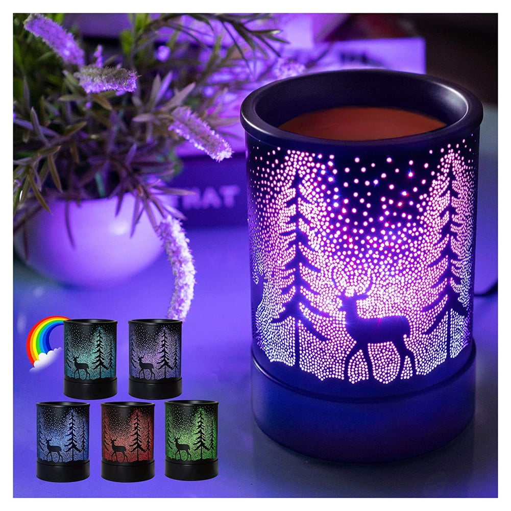 Mosiee Wax Melts Warmer with7 Colors Lighting, Pine Forest Deer Scented Wax Candle Warmer Burner with 5 Wax Warmer Liners