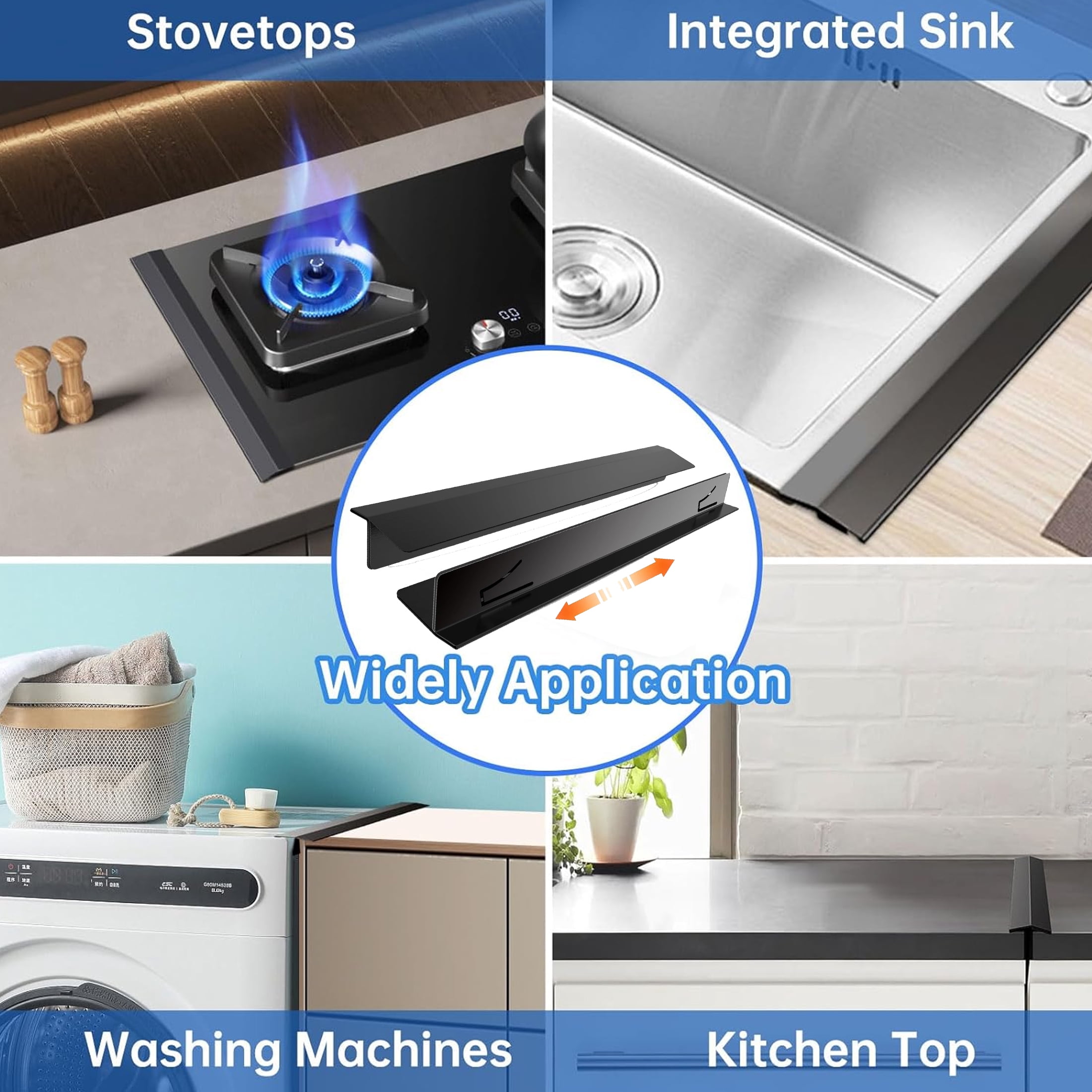 2 Pack Stainless Steel Stove Gap Covers, Stove Gap Filler for Kitchen for Kitchen, Adjustable Length 13.8" to 27.5" (T Shape, Black)