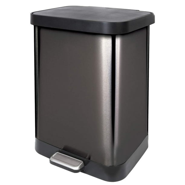 Glad Stainless Steel Step Trash Can With Clorox Odor Protection Large Metal Kitchen Garbage Bin Soft Close Lid Foot Pedal And Waste Bag Roll Holder 13 Gallon Pewter Com Glad Stainless Steel Step Trash Can, What Size Should A Kitchen Trash Can Be