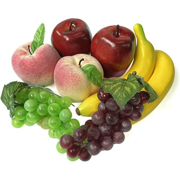 Fake Fruit,Artificial Lifelike Fruits,Realistic Fake Fruit for Decoration,Plastic Lifelike Decorative Fruits for Christmas,Home,Kitchen,Party Décor Fake Apple Grape Peach Bananas(8 Pcs)