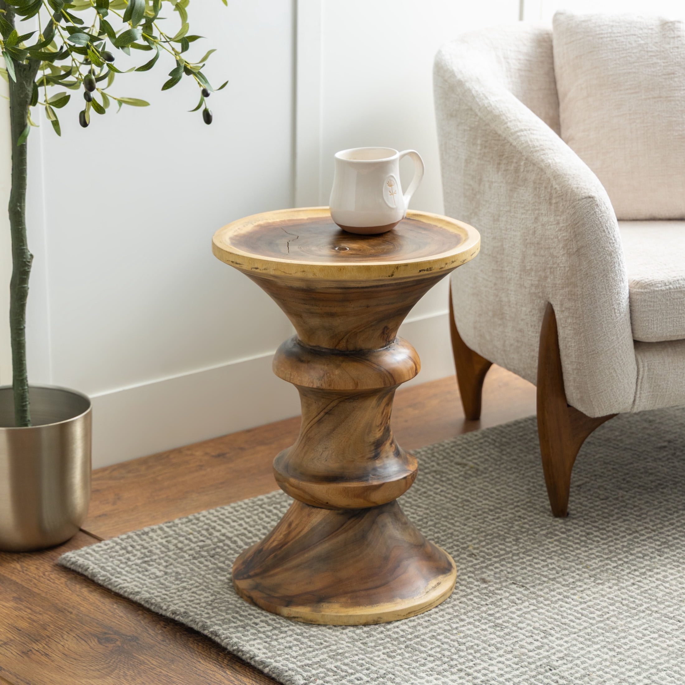 DecMode 16" x 22" Brown Wood Handmade Geometric Accent Table, 1-Piece