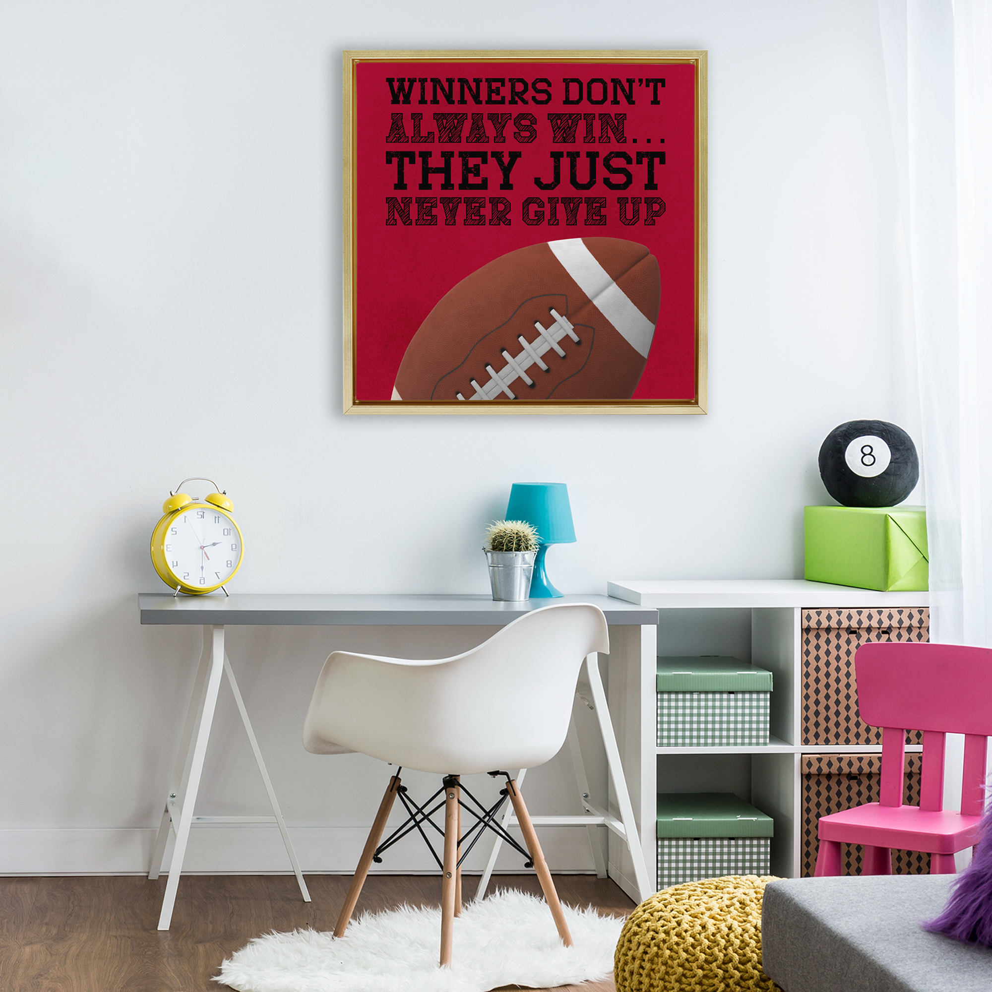 Winners Never Give Up Gold Framed Floater Canvas Wall Art, design by Marcus Prime