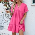 thumbnail image 5 of Quinlirra Womens summer dresses casual Women's V-neck Solid Color Short Sleeved Pleated Loose Fitting Dress, 5 of 5
