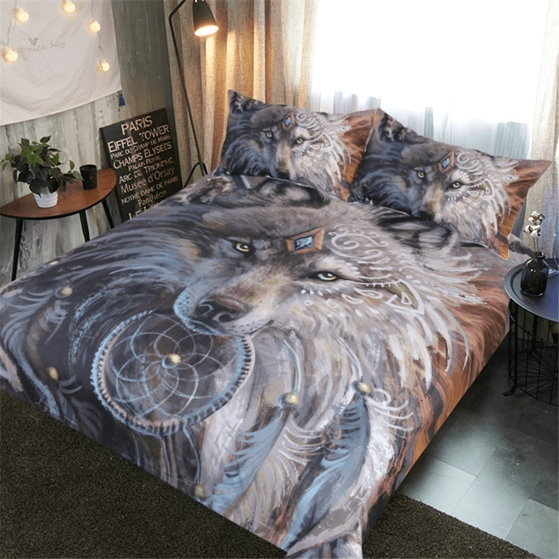 2 3ps Wolf Bed Sheet Cotton Bedding Set, Queen Bed Quilt Cover Size In Cm