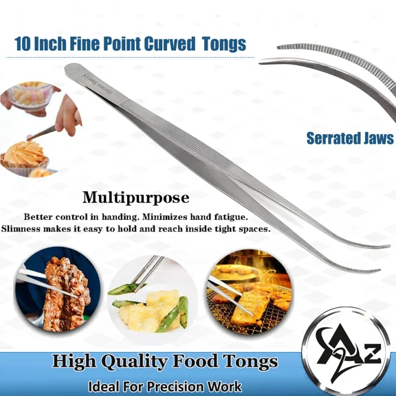 10" Chef'S Garnishing Tong Food Presentation/Plating Curved Tweezer Kitchen Tool