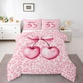 thumbnail image 2 of Pink Cherry Bowknot Comforter Set Full Size,Leopard Cheetah Animal Bedding Set,Women Room Decor,Cherry Bow Tie ish Down Comforter,Dreamy Unique Duvet Insert,2 Pillowcases, 2 of 7