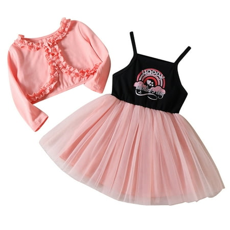 

Fsqjgq Shirt and Pants Set for Teen Girls Toddler Girls Valentine s Day Sleeveless Letter Prints Tulle Princess Dress Ruffles Robe Cloak Set Sweatpants Tops Girls Cotton Blend Black 90