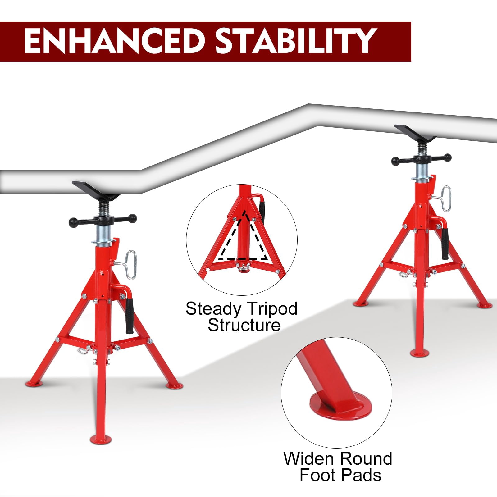 V Head Pipe Jack Stand | 28-52 Inch Adjustable Height | 2500 LBS Capacity for Pipefitters, Welding, and Pipe Threading