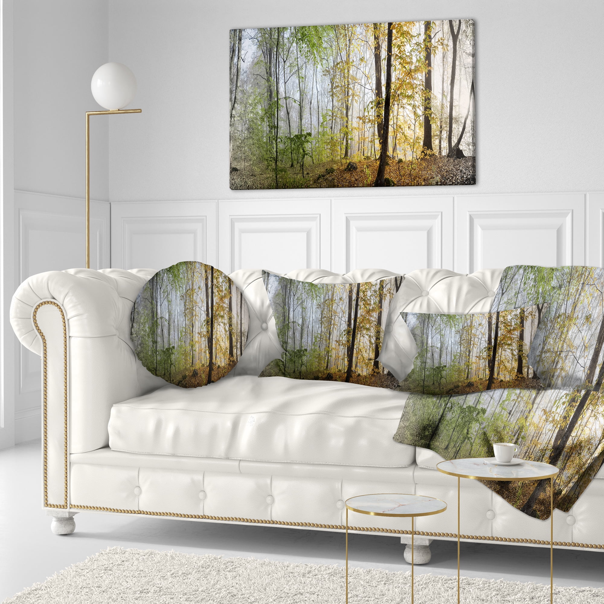 Designart Morning Forest Panoramic View - Landscape Photography Throw Pillow - 12x20