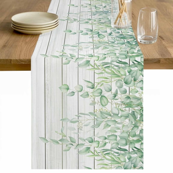 Eucalyptus Leaves Table Runner 60 Inches Long Farmhouse Dress Scarves, Sage Green Summer Botanical Weeping Wooden Dining Tablerunner for Coffee Table/Kitchen Island/Party Décor, 13" x 60"