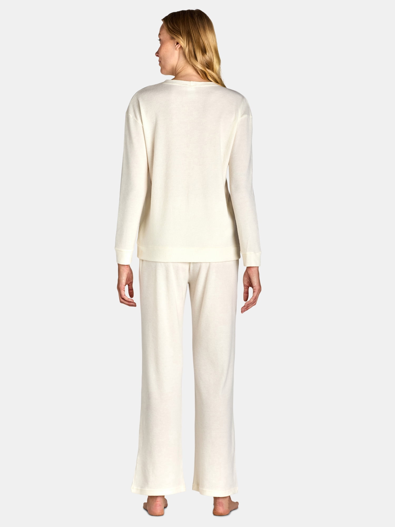 Lissome Women’s Soft Brushed Waffle Oversized Long Sleeve Top and Wide Leg Pant Lounge Set, 2-Piece, Sizes S-3X