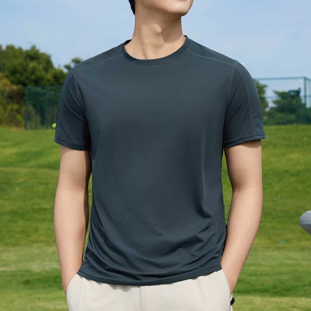 Styesk T Shirts for Man Solid-Color Casual Elastic Sports Short Sleeved Round-Neck Blouses