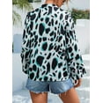 thumbnail image 4 of Tie V Neck Long Sleeve Printed Classic Style Blouse for Women Green X-Large, 4 of 4