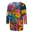 thumbnail image 5 of Women's Summer Clothes Spring Elegant Shirts Flora Print Fashion 2024 3/4 Sleeve Loose Fit Flowy Tunic Tops Round Neck Blouse Vintage Dressy Casual Tops for Lady Multicolor T Shirts XL, 5 of 5