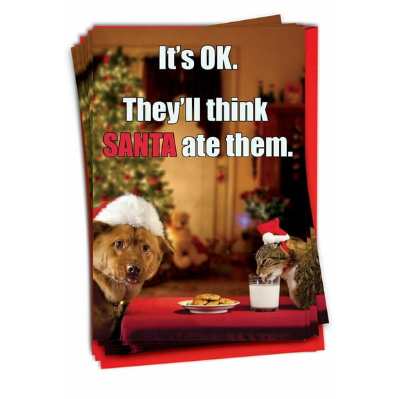 12 Funny Christmas Cards Pack (1 Design, 12 Cards) - Santa ate them B1957