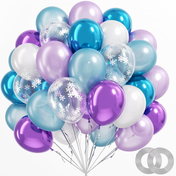 Globo BAUANOOY Frozen, 60 unidades, 30 cm, morado y azul con copo de nieve