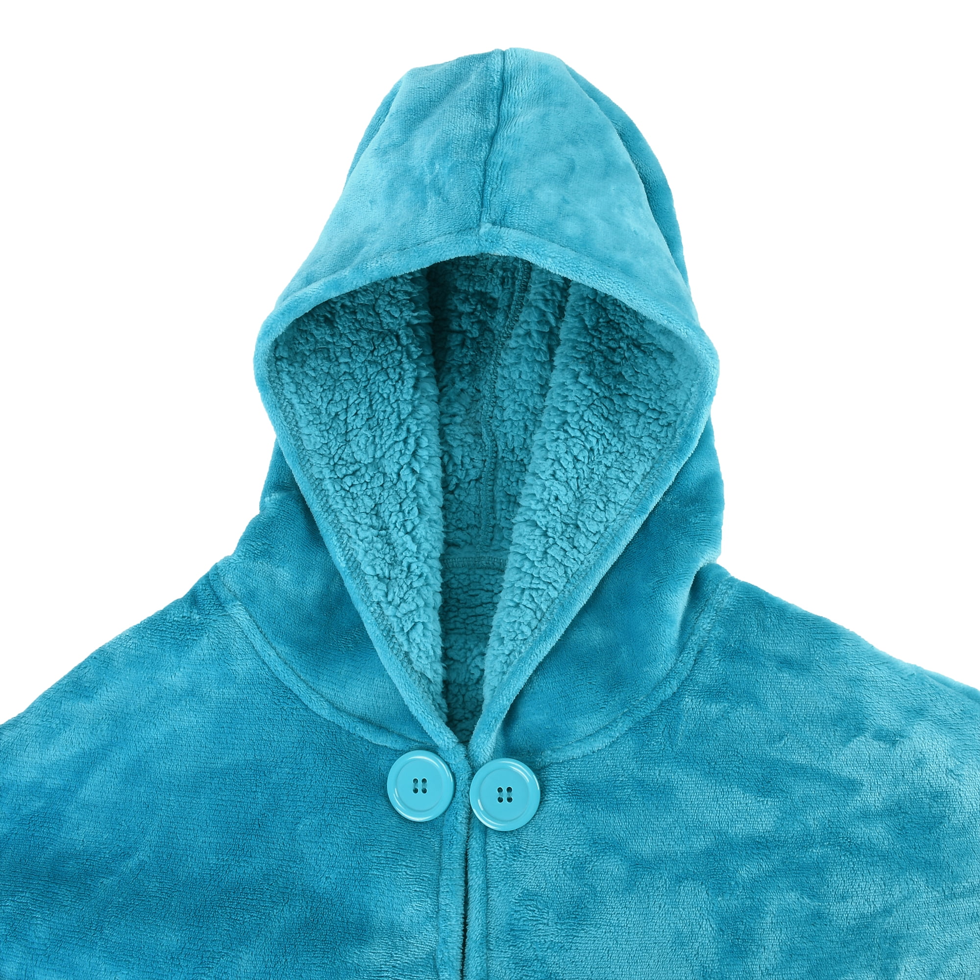 Catalonia Women's Poncho Cape, Sherpa Fleece Cloak Coat, Snuggly Hooded Wearable Blanket, Gift Idea for Adults and Teen Girls, Blue