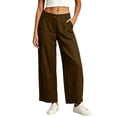 thumbnail image 3 of Plus Size Women's Cotton Linen Wide Leg Pants with Pockets, High Waisted Elastic Waist, Loose Fit Trousers for Summer Casual Commuting, Womens Pants | UKHCCC,Brown 3XL, 3 of 9