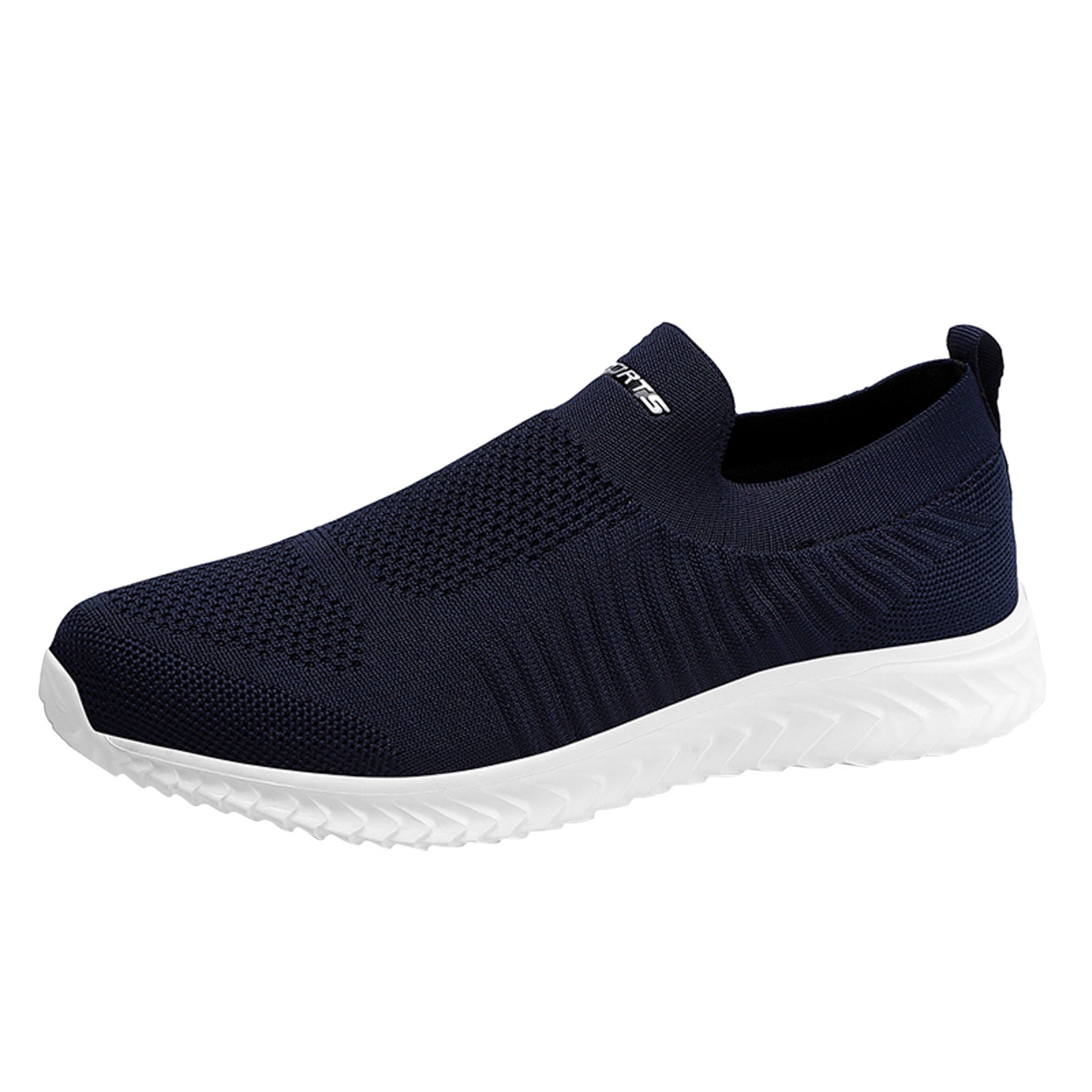 TOWED22 Men s Walking Sock Shoes Elastic Knit Lightweight Slip on Breathable Yoga Sneakers Dark Blue 8