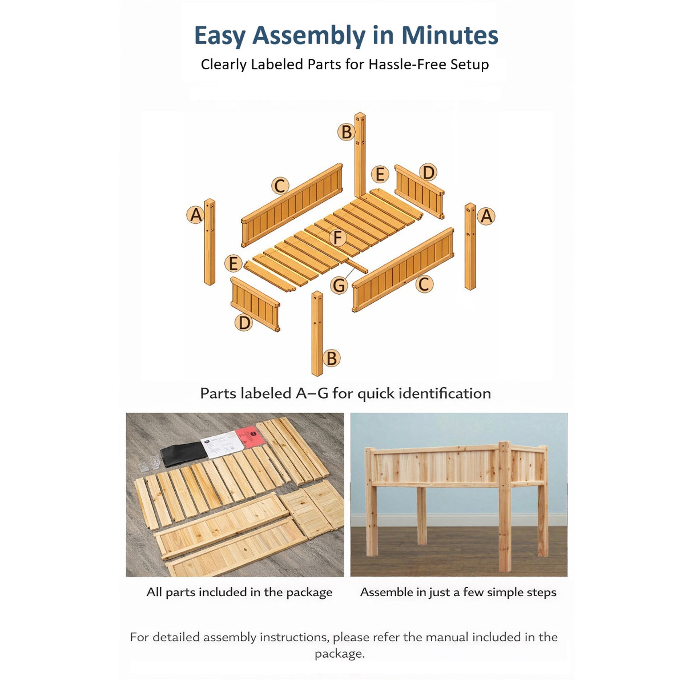 Timber Valley Elevated Cedar Raised Garden Bed, 48" x 24" x 32", Strong Mortise and Tenon Structure, Wooden Planter Box with Liner for Vegetables, Herbs & Flowers