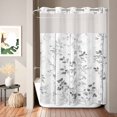 thumbnail image 6 of Extra Long No Hook Shower Curtain Bathroom Decor Grey Forest Branches Waterproof Fabric Shower Curtain Vintage Tree Leaves Bathtub Bath Curtain Set with See Through Mesh Top Window 72x96 Inch, 6 of 9