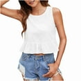 thumbnail image 2 of Womens Jacket Womens Tank Tops Under $5 Womens Tank Tops High Neck Y2K Tank Tops Women Casual Solid Sleeveless Vest Splicing Round Neck T- Tops White, 2 of 9