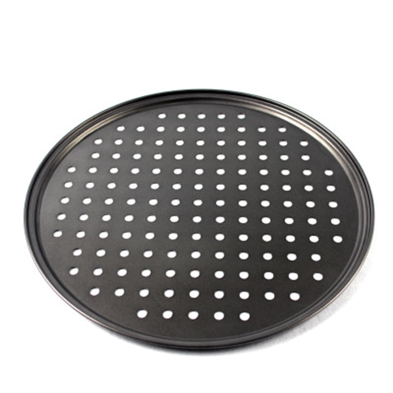 Kitchen Round Carbon Steel Pizza Crisper Pan Non-stick Tray Bakeware Tool 