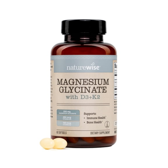 NatureWise Magnesium Glycinate 550mg   High-Dose 10000 IU Vitamin D3 K2 100 mcg - D3 K2 Magnesium Softgels - Chelated for Absorption - Bone Support - Non-GMO, USA Manufactured - [30-Day Supply]