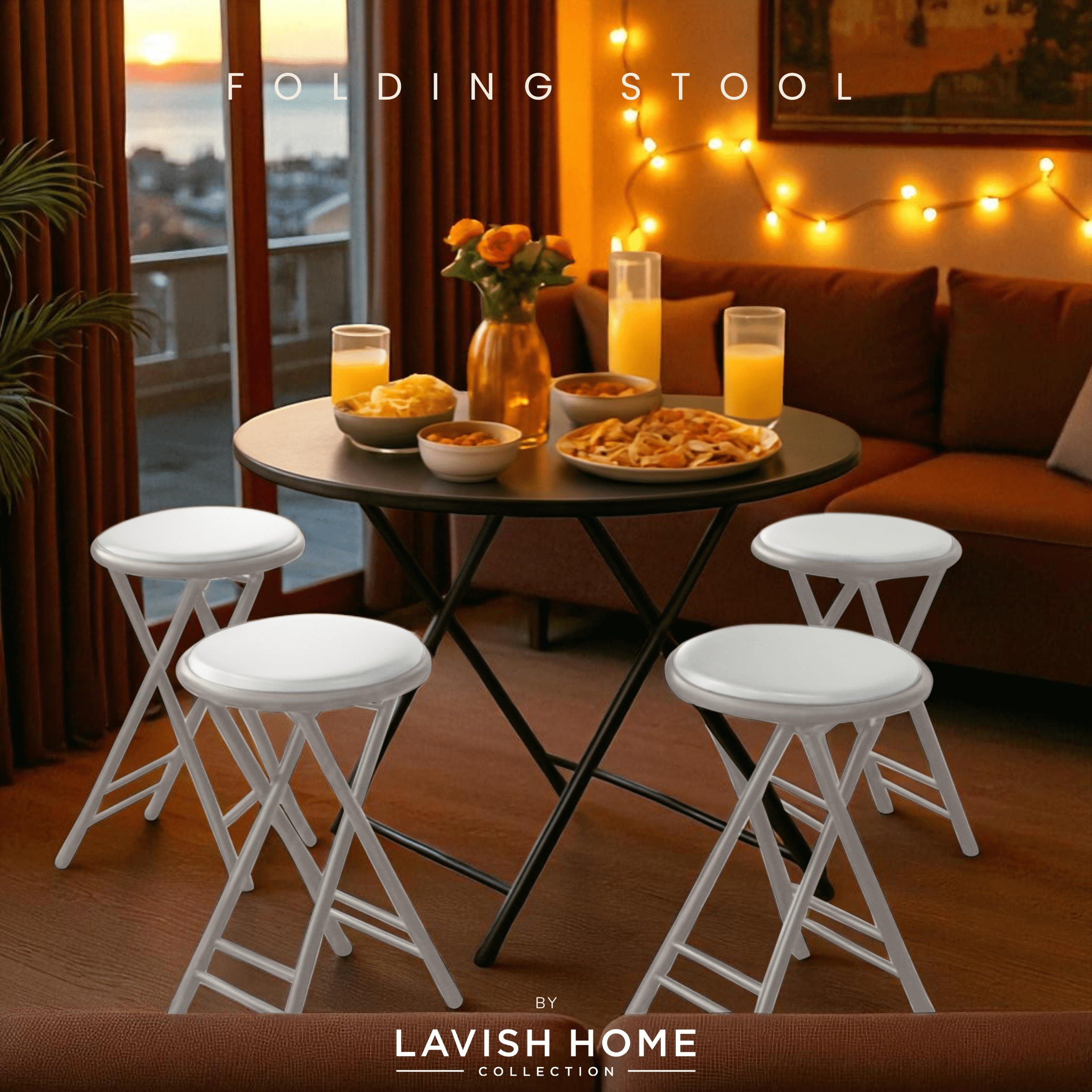 Lavish Home Backless 24-Inch Folding Stool with 225lb Capacity (White)
