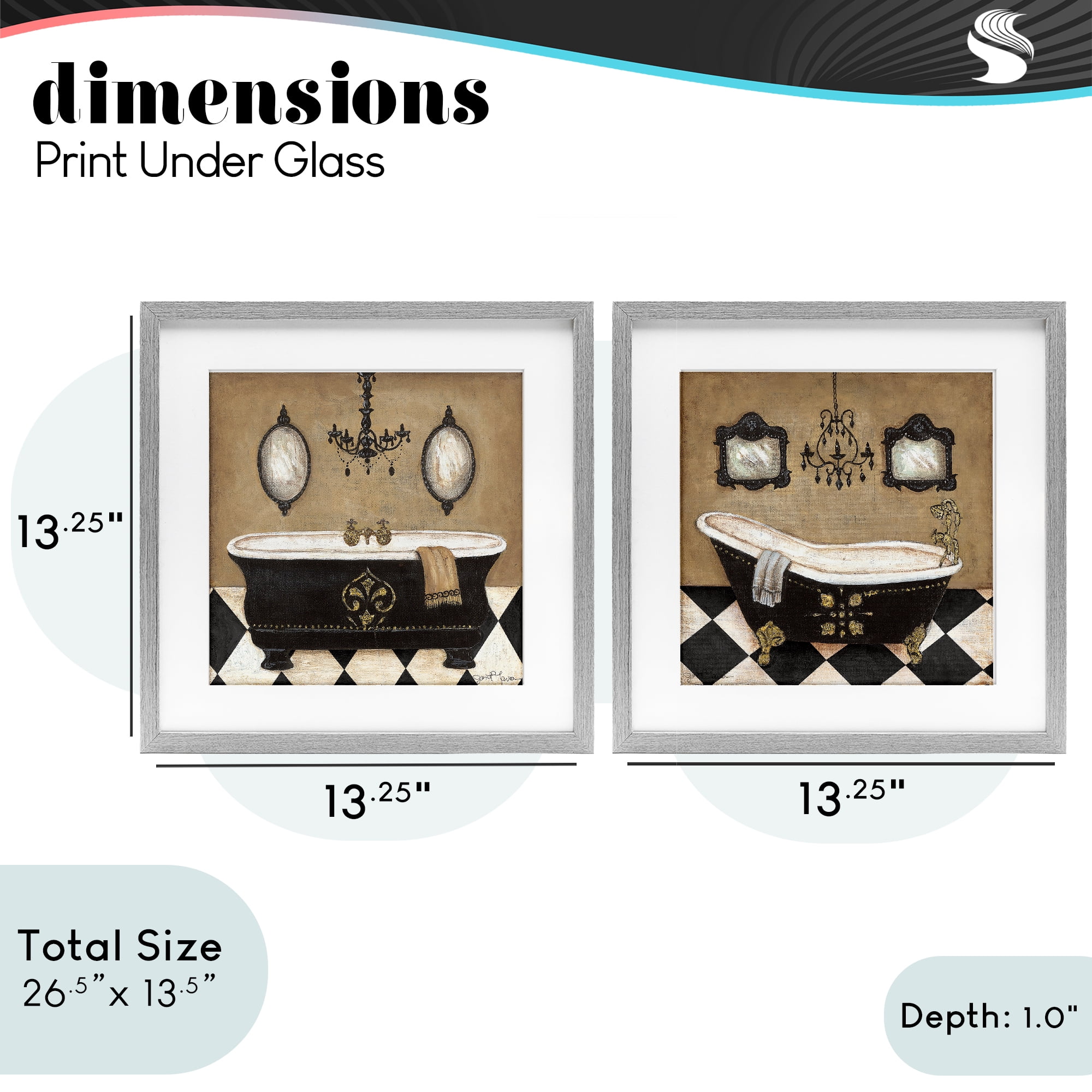 Stupell Industries Elegant Bathroom with Chandeliers 2 Piece Gray Framed Print Under Glass Set, design by Janet Tava
