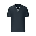thumbnail image 5 of QIPOPIQ Men's Short Sleeve Turndown Collar Shirts Fashion Polo Shirt Men's Summer Slim Solid Color Casual Button Down Shirts T Shirt Tops Tees Shirt Gift for Father & Him 2023 Clearance Navy 3XL, 5 of 6
