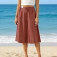 thumbnail image 3 of Wide Leg Capri Pants for Women High Waisted Drawstring Linen Palazzo Pants Pleated Loose Flowy Culottes with Pockets, XL, 3 of 10