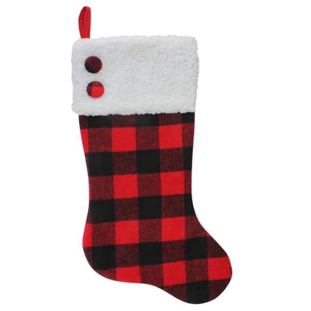 23 in. Black & Red Rustic Buffalo Plaid Christmas Stocking