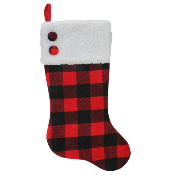 23 in. Black & Red Rustic Buffalo Plaid Christmas Stocking