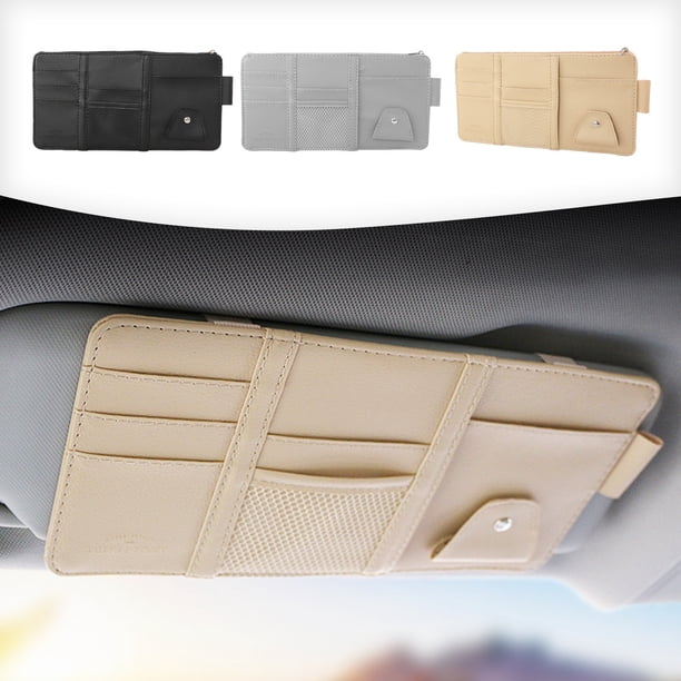 Organizador de visera para coche - Bolsa de cuero para guardar 6 ranuras para tarjetas y soporte para gafas de sol para coches, SUVs, camiones