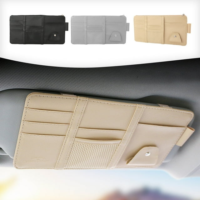 Organizador de visera para coche - Bolsa de cuero para guardar 6 ranuras para tarjetas y soporte para gafas de sol para coches, SUVs, camiones