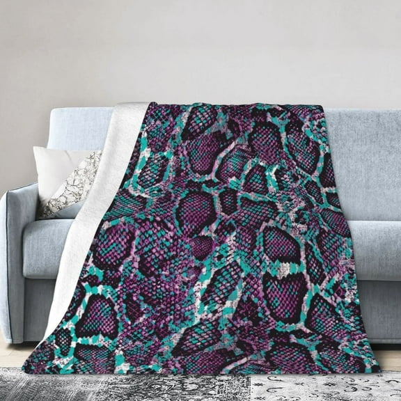 Snake Skin Blue Purple Blanket, Gifts for Men Women, Lightweight Cozy Warm Flannel Blankets Throw for Home Decor Bed Couch,40"X30"