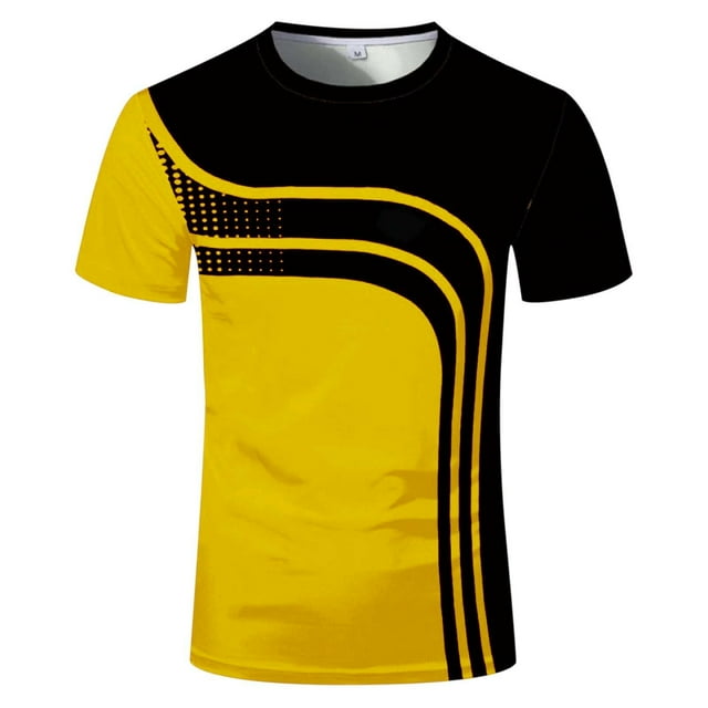 T-Shirts Homme Été Color Block T-shirt Col Rond Manches Courtes Haut Décontracté Chemises Hommes Jaune L